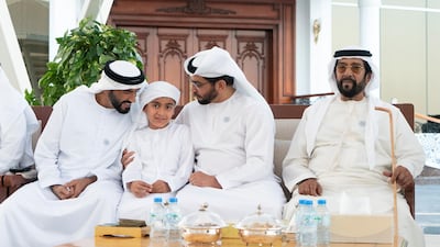 (R-L) Sheikh Tahnoon bin Mohammed, Sheikh Hamdan bin Zayed, Sheikh Tahnoon bin Mohammed and Sheikh Nahyan bin Zayed attend a Sea Palace barza. Rashed Al Mansoori / Ministry of Presidential Affairs