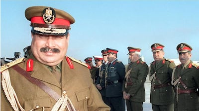 Iraqi Defence Minister Sultan Hashem Ahmad stands before Iraqi military officers on the grounds of the Ministry of Defence in Baghdad, 18 January 2003. Karim Sahib / AFP