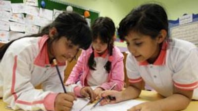 Children during a class at a model school, Alafaq in Abu Dhabi.