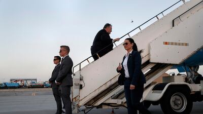 Secretary of State Mike Pompeo boarding his plane after visiting Kabul. Jacquelyn Martin / AP