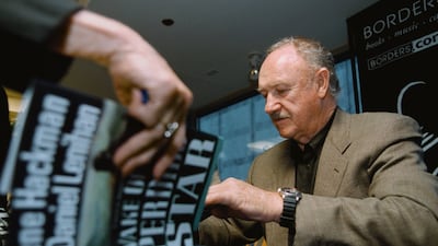 Actor Gene Hackman signs his first novel, Wake of the Perdido Star, at a Borders book store in Chicago, in April 2000. Tim Boyle/Newsmakers