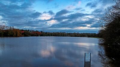 A flooded school playing field in Didsbury. AP Photo