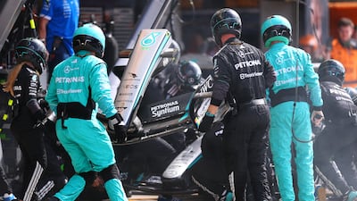 Kimi Antonelli's Mercedes has his front wing changed late in the race as he finished down in 16th place. Getty Images