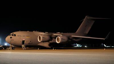 A British Royal Air Force plane at the Brize Norton base in England, after evacuating British nationals and eligible personnel from Afghanistan. AFP