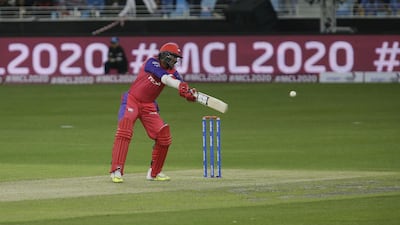 Kumar Sangakkara ( no 11 of Gemini Arabians ) bats against Libra Legends an their ongoing Masters Champions League cricket tournament, held at the Dubai International Cricket Stadium. Jeffrey E Biteng / The National