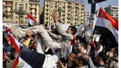 People in Cairo's Tahrir Square celebrate the departure of Hosni Mubarak, whose overthrow may prompt the US to urge reforms among its allies in the Middle East.