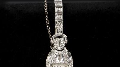 An art deco platinum and diamond cocktail watch from Blancpain. The watchcase is stamped KO 900 Plat 100 Irid, while the bracelet is set with 71 round diamonds and two marquise diamonds. Courtesy Julien's Auctions