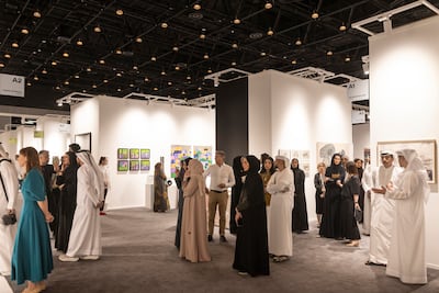 Visitors at the media preview of Art Dubai 2026; the fair is offering free entry this year. Antonie Robertson / The National