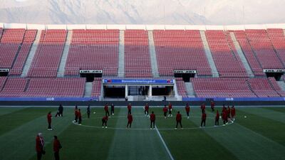 Peru's players train at the Estadio Nacional in Santiago on Sunday ahead of their Copa America semi-final against hosts Chile on Monday night. Henry Romero / Reuters / June 28, 2015