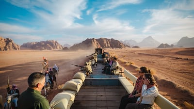 Queen Rania and Princess Salma aboard the Hejaz Railway steam train. Photo: Royal Hashemite Court