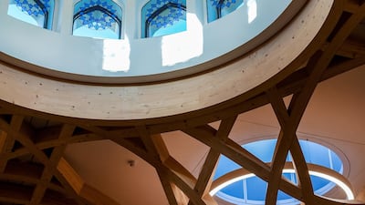 The mosque ceiling is propped up by sustainable timber ‘trees’.