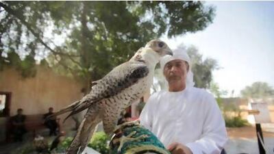 Abdullah Mian Sodagar shows off his falcons at Heritage Village in Abu Dhabi.