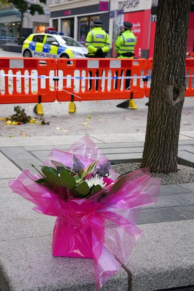 Flowers near the scene in Liverpool city centre where 12-year-old Ava White died following an assault. PA
