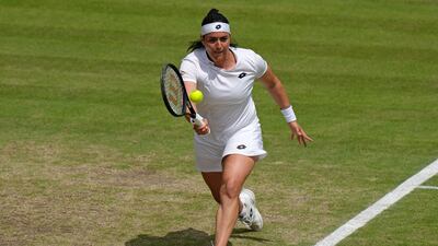 Tunisia's Ons Jabeur returns to Germany's Tatjana Maria. AP