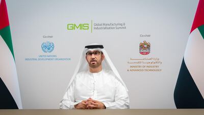 Dr Sultan Al Jaber said the UAE would tap 'breakthrough technology' to enhance industrial performance and enable better integration among sectors. Courtesy GMIS