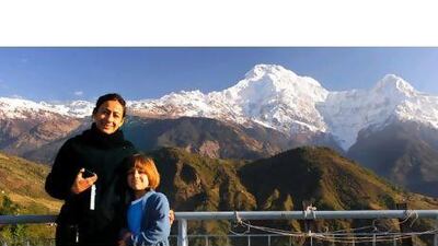 Real lessons in life: Hassan Hamza, 7, and his mother Hala Kazim hiked for nearly 70km on a Himalayan mountain track. Courtesy Mekh Paijai