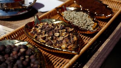 Arabica coffee grains on display at an outdoor market in Sanaa. EPA