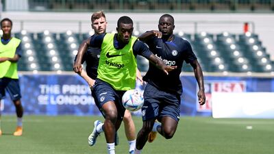 Chelsea's Callum Hudson-Odoi and Malang Sarr during the training session.