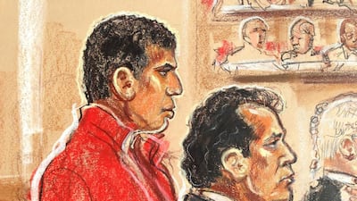 Philip Spence, in red, and Neofitos ‘Thomas’ Efremi in court. Spence wept as he told of his temper and his descent into drug abuse. Priscilla Coleman / MB Media for The National