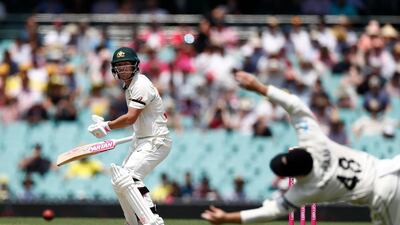 David Warner of Australia plays a shot. Getty
