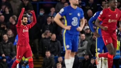 16. Salah celebrates another goal in the 2-2 draw at Chelsea on January 2. AP
