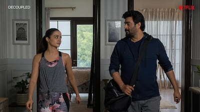 R. Madhavan and Surveen Chawla in 'Decoupled'. Courtesy Netflix
