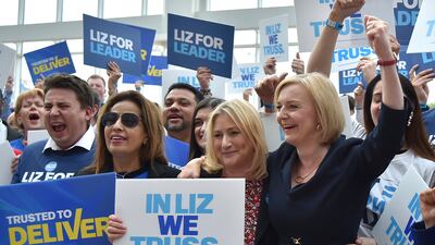 Liz Truss meets supporters as she arrives to attend a Conservative leadership election hustings at the NEC, Birmingham, in August. AP