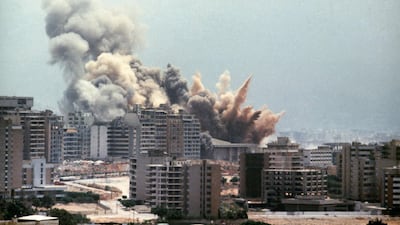 Israeli shelling on west Beirut on August 2, 1982. AFP