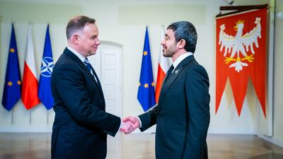 Sheikh Abdullah meets Zbigniew Rau, Poland's Minister of Foreign Affairs.