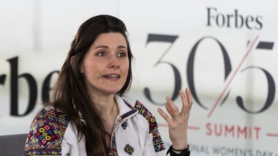 Yuliya Tychkivska, executive director of the Aspen Institute of Kyiv, addresses the audience.