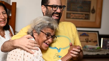 British-Egyptian activist Alaa Abd El Fattah and his mother, Laila Soueif, in Cairo, after his release from detention in September. Getty Images