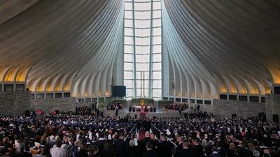 A crowd attends the gathering at the Catholic Basilica of Harissa. AP