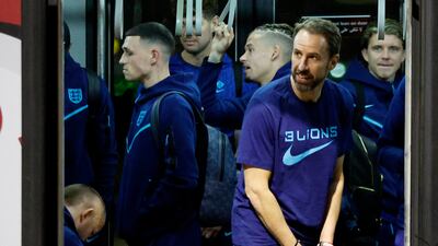 England manager Gareth Southgate in Doha with his squad. Reuters