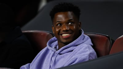Ansu Fati of Barcelona looks on from the stands. Getty Images