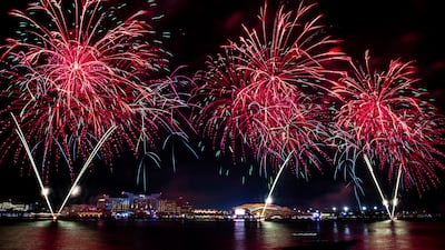 Fireworks above the Yas Bay waterfront. Victor Besa / The National