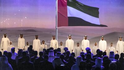 ABU DHABI, UNITED ARAB EMIRATES. 13 JANUARY 2020. The Zayed Sustainability Awards held at ADNEC as part of Abu Dhabi Sustainability Week. Colour option of the opening of the ceremony where the UAE National Anthem was sung. (Photo: Antonie Robertson/The National) Journalist: Kelly Clarker. Section: National.