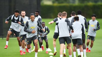 Liverpool's Virgil van Dijk during training ahead of their opening Champions League game. Getty