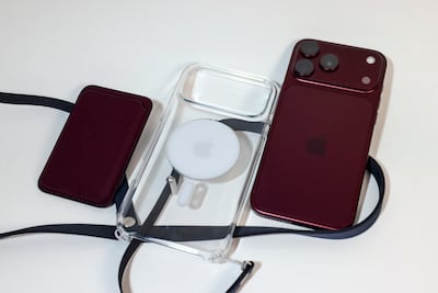 The Apple iPhone 18 Pro Max with new versions of a fine-woven wallet, MagSafe clear case and cross-body strap. Victor Besa / The National