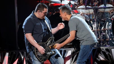 Wolfgang Van Halen performs "Panama" with his father Eddie Valen Halen, right, at the 2015 Billboard Music Awards in Las Vegas, Nevada May 17, 2015. Reuters