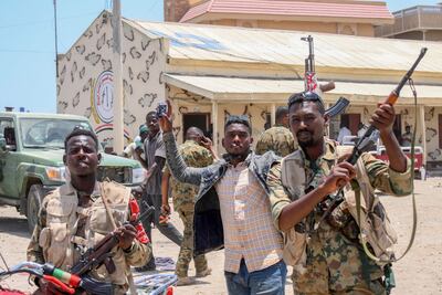 Sudanese soldiers, loyal to army chief Abdel Fattah Al Burhan, at the Rapid Support Forces base in the Red Sea city of Port Sudan. AFP