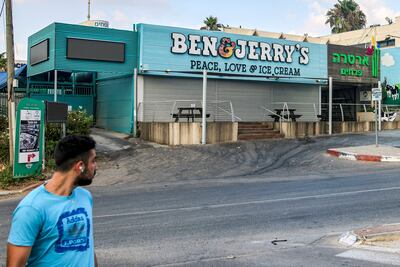 A closed "Ben & Jerry's" ice-cream shop in the Israeli city of Yavne, about 30 kilometres south of Tel Aviv, on July 23. AFP