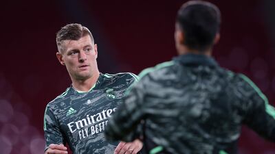 Toni Kroos takes part in a Real Madrid training session. AFP