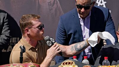 Unified WBC/WBO/WBA super middleweight champion Canelo Alvarez speaks during a news conference. AP