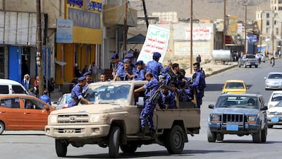 Houthi supporters on the move after taking part in a military parade in Hodeidah. EPA