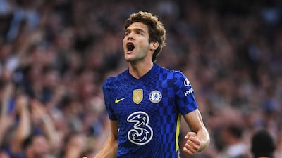 Marcos Alonso celebrates after levelling for Chelsea. Getty