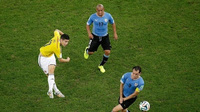 James Rodriguez scored the goal of the World Cup against Uruguay in the round of 16 on June 28, 2014. Felipe Dana / Getty Images