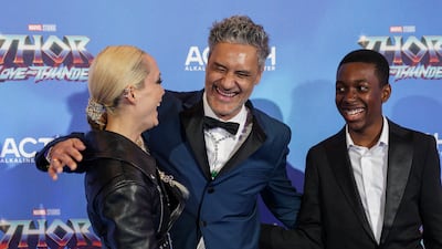 From left, Pom Klementieff, Taika Waititi and Dyer. AP