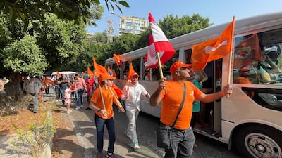 Supporters of Lebanese President Michel Aoun gather to say farewell near the presidential palace in Baabda, Lebanon. Reuters