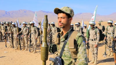 Houthi troopers take part in a military exercise on the outskirts of Sanaa, Yemen, on Saturday. EPA