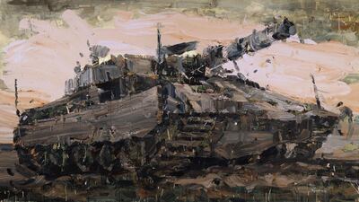 It is the contrast between the beauty of Darghouth’s living olive trees and the menace of the other paintings in the show that creates a jarring reflection on violence. Tagreed Darghouth